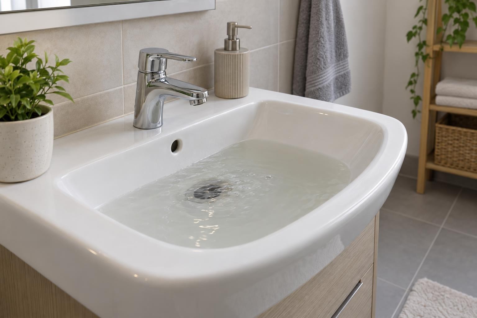 Lavabo de salle de bain dont l’eau s’évacue difficilement
