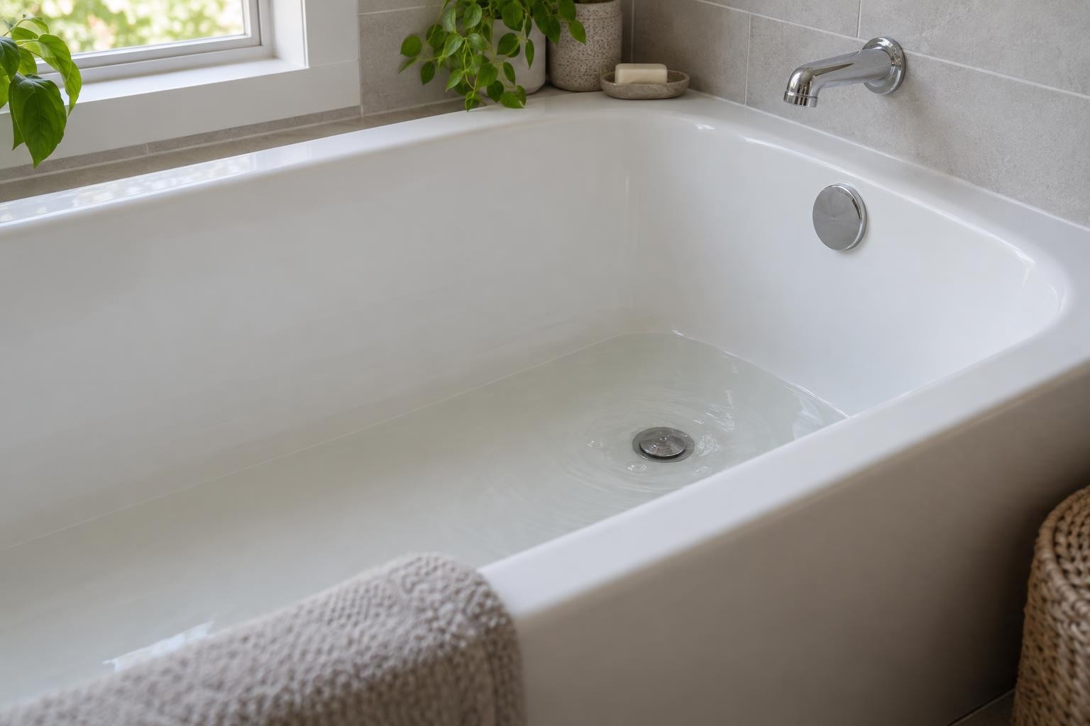 Eau qui reste au fond d’une baignoire dont l’évacuation est lente